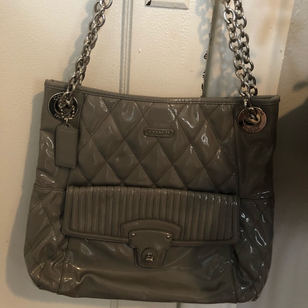 Coach Patent Leather Handbag w/ Silver Chain strap